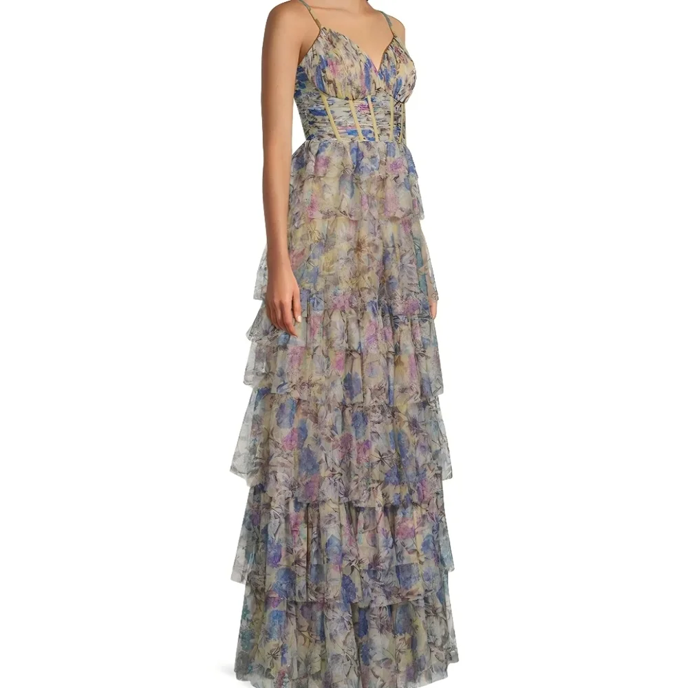Blondie Nites Pastel Floral Dress in Lavender, Pink & Blue - Picture 4 of 9